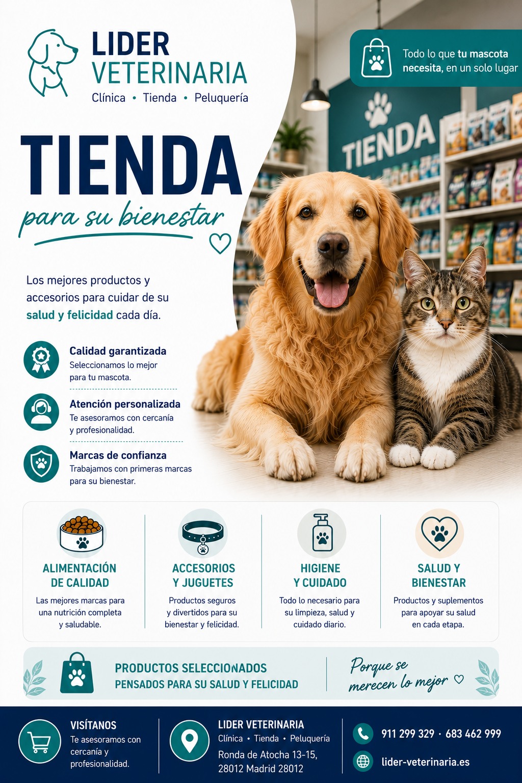 Perro y gato en la tienda